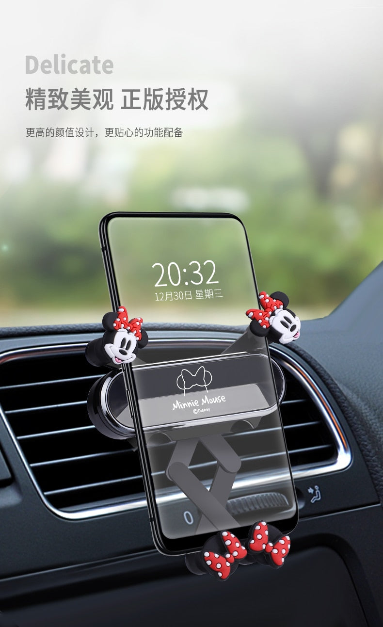 Disney Mickey Minnie Mouse Car Phone Holder Strip Car Air Outlet Anime Mobile Bracket Universal Navigation Gravity Kawaii Holder