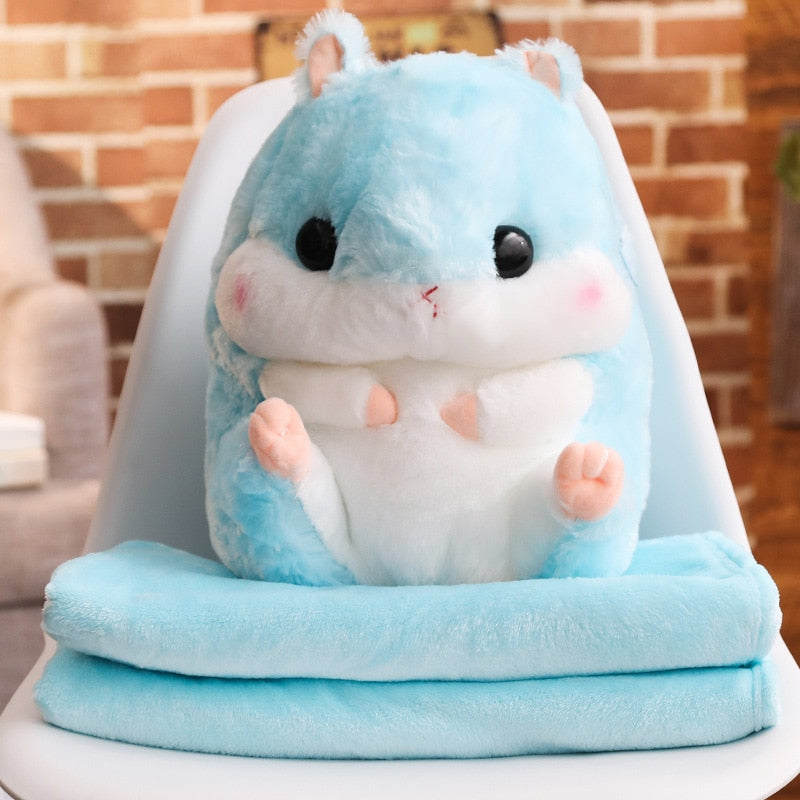 40cm Coloful Stuffed Hamster Animal 3 In 1 Pillow with Blanket Kawaii Plush Mouse Toy for Children Cartoon Gift