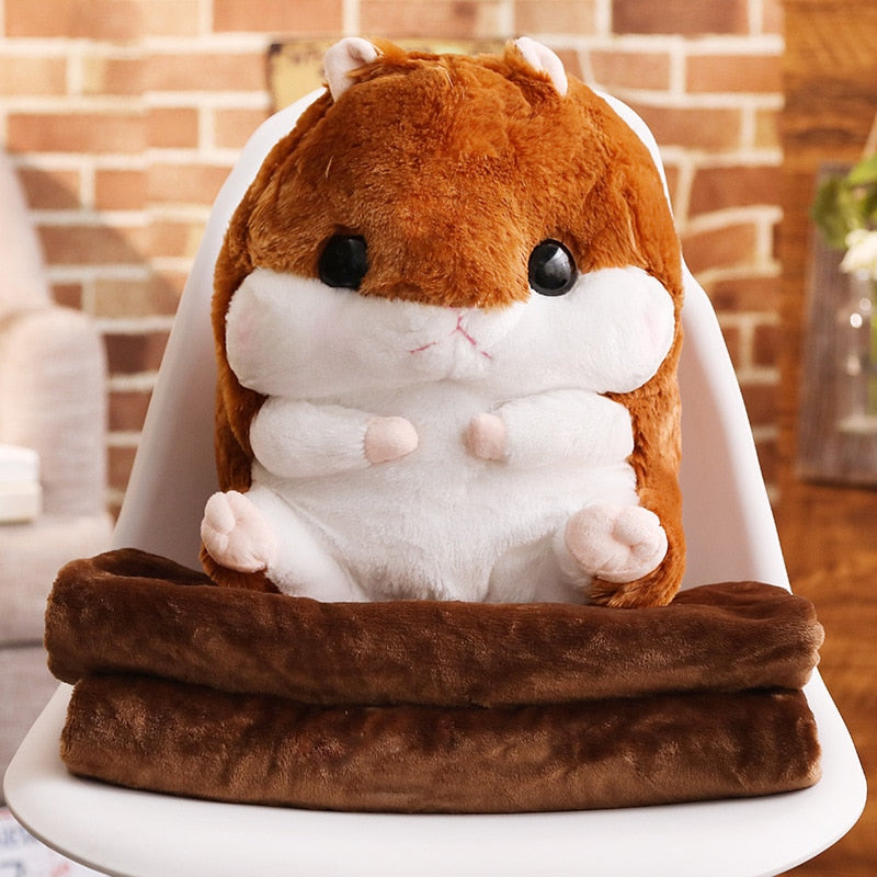 40cm Coloful Stuffed Hamster Animal 3 In 1 Pillow with Blanket Kawaii Plush Mouse Toy for Children Cartoon Gift