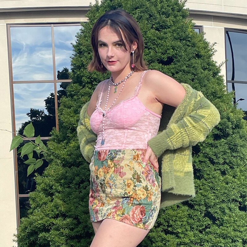 Hbenna Pink Lace Crop Top Women Camis Mesh See-through Sexy Kawaii Camis Summer Tank Top Lace Fashion Y2K Corset Solid Elastics