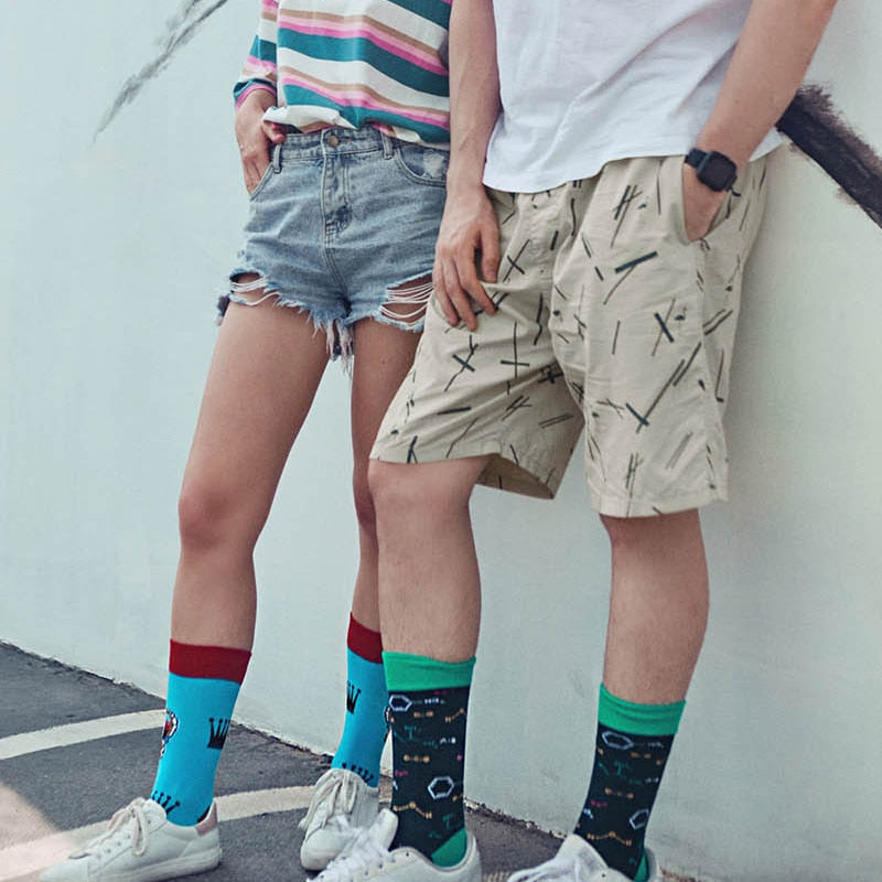 Fashion Funny Mens Socks Hip Hop Harajuku Kawaii Cartoon Cotton Socks Fruit Animal Beer Food Happy Casual Socks Gifts for Men