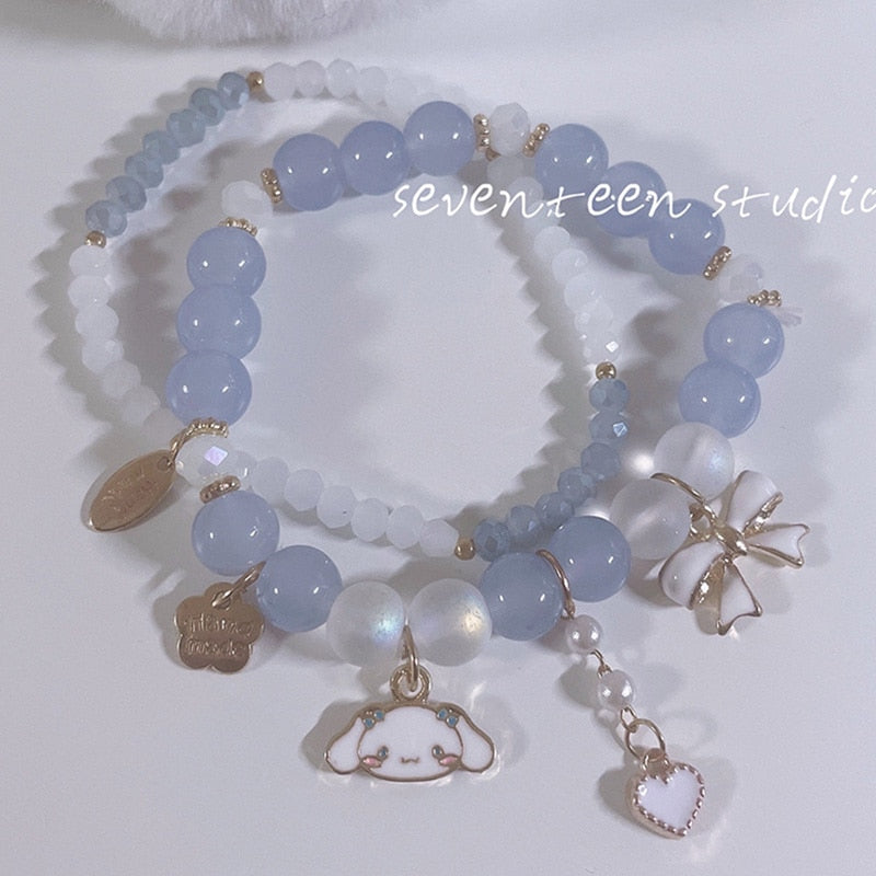 Kawaii Sanrioed Plush Mymelody Cinnamoroll Kuromi Bracelet Cartoon Men and Women Gift Friendship Charms Elastic Rope Jewelry Toy