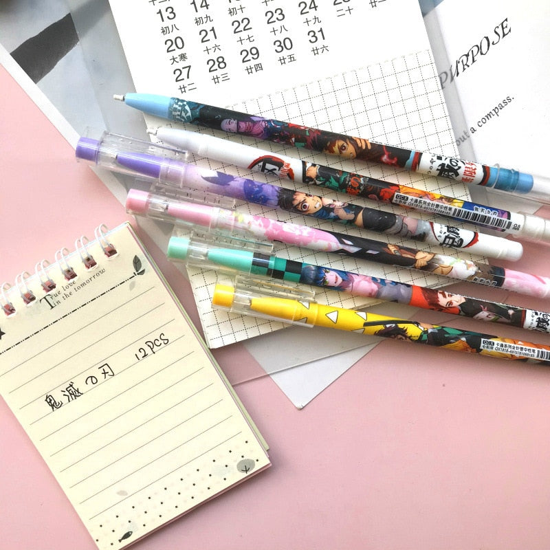 6 Pcs Anime Demon Slayer Kimetsu No Yaiba Kamado Tanjirou Nezuko Cute Black ink Neutral Pen Kawaii Gel Pen kids stationery gift