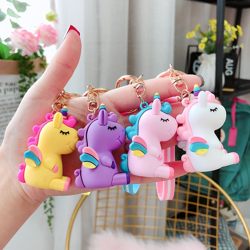 Cute Unicorn 3D Keychain Female Car Key Pendant Bag Backpack Ornaments Girl Child Lovers Gift Toy Kawaii Cartoon Phone Lanyard