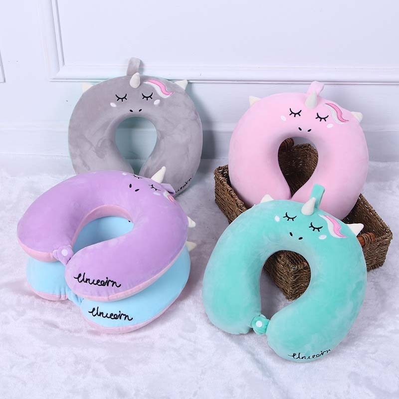 Portable Unicorn U Shaped Travel Pillow Car Air Flight Inflatable Pillows Neck Support Headrest Cushion Soft Memory Foam Pillow