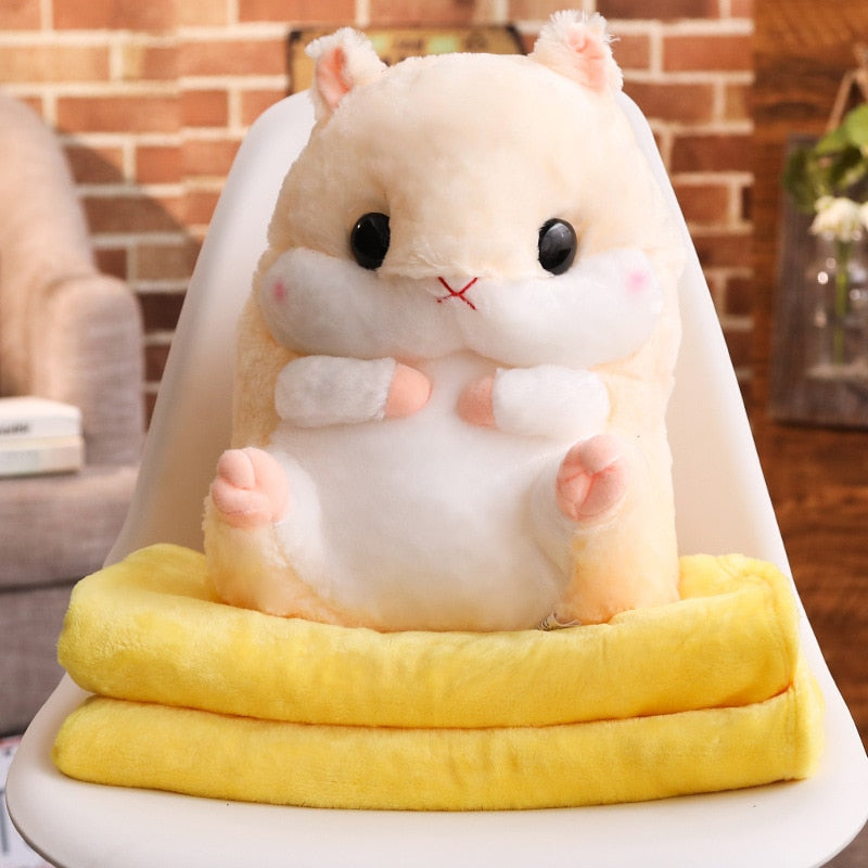 40cm Coloful Stuffed Hamster Animal 3 In 1 Pillow with Blanket Kawaii Plush Mouse Toy for Children Cartoon Gift