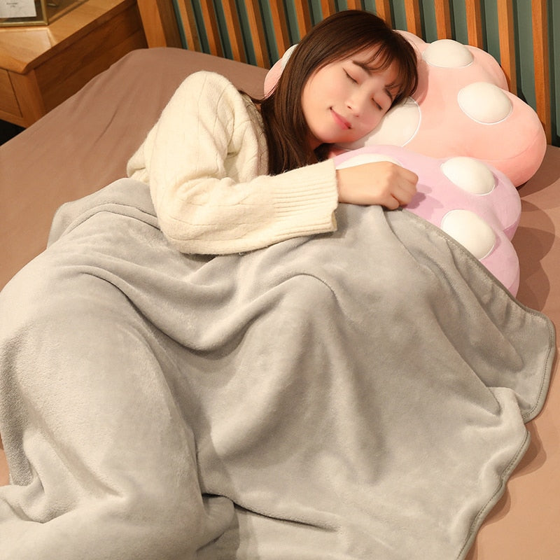 40cm 50cm Kawaii Plush Cat Paw Toy Down Cotton Stuffed Animal Functional Pillow with Blanket Gift for Kids