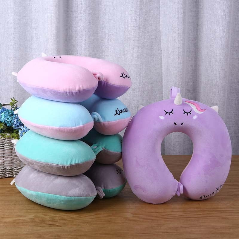 Portable Unicorn U Shaped Travel Pillow Car Air Flight Inflatable Pillows Neck Support Headrest Cushion Soft Memory Foam Pillow