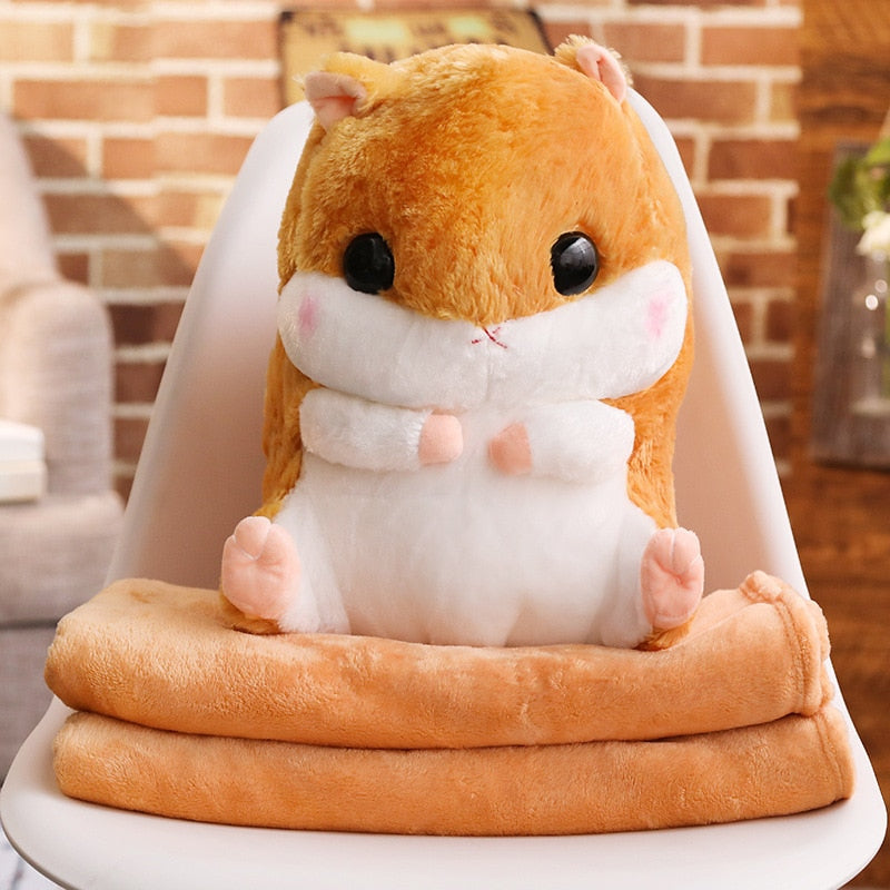 40cm Coloful Stuffed Hamster Animal 3 In 1 Pillow with Blanket Kawaii Plush Mouse Toy for Children Cartoon Gift