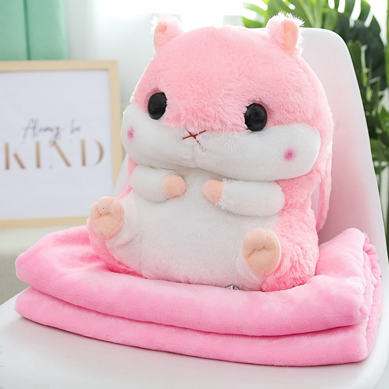 40cm Coloful Stuffed Hamster Animal 3 In 1 Pillow with Blanket Kawaii Plush Mouse Toy for Children Cartoon Gift