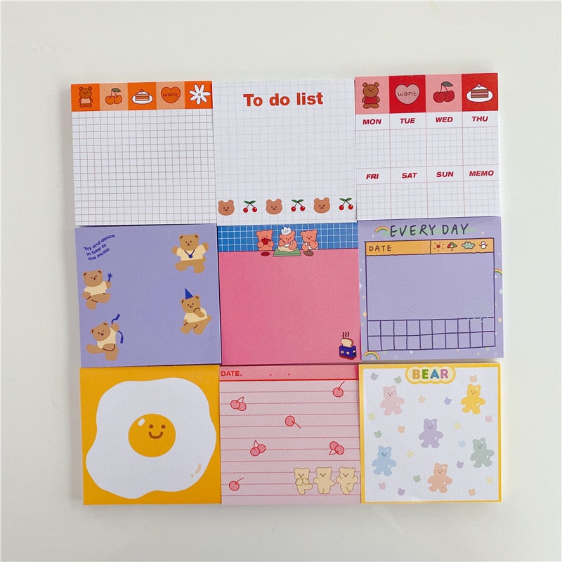 50 Sheets Korea Paper Joy Bear Planner Sticky Notes Kawaii Stationery Cute Memo Pad Notepad Office Leave Message Office Supplies