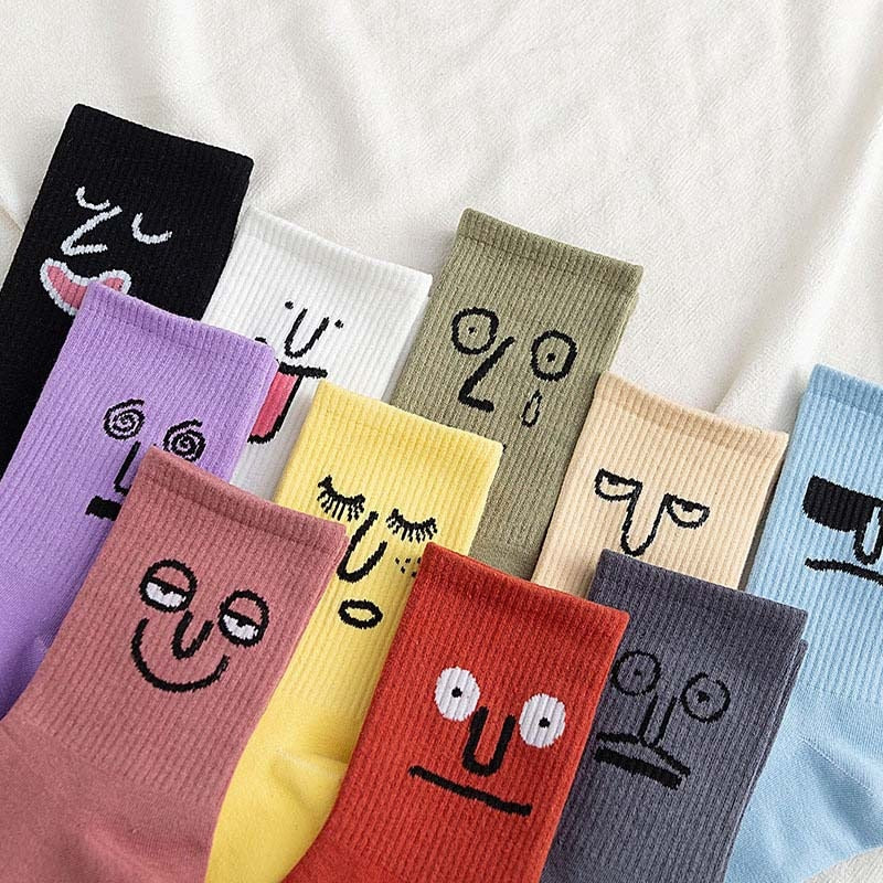 Korea Funky Harajuku Trend Women Colorful Funny expression Socks girl kawaii socks Unisex Surprise Mid Women Socks