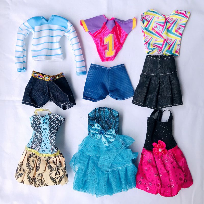 Kawaii Fashion Handmade 12 Items/Lot Doll Accessories Free shipping =6 Tops +6 Pants Clothes For Barbie Game DIY Birthday Gifts