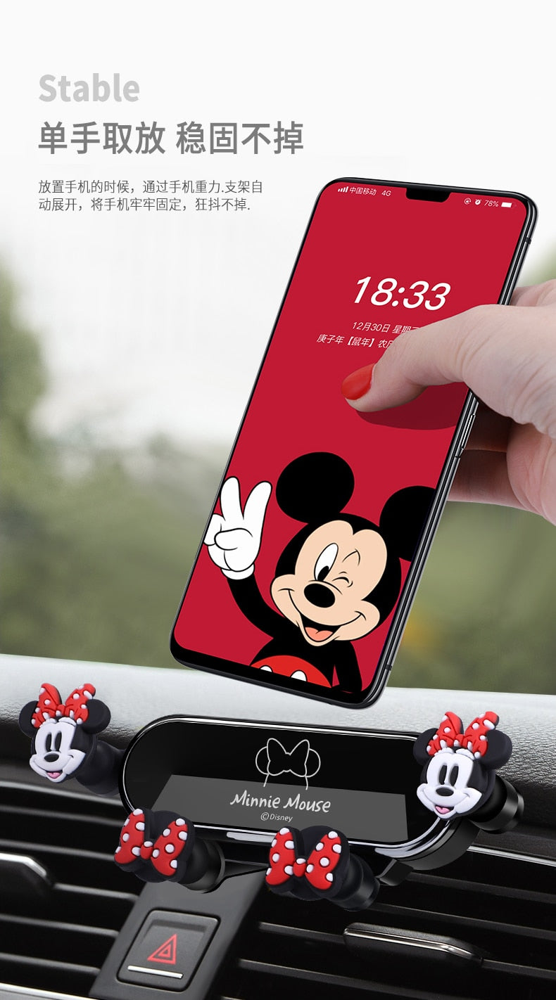 Disney Mickey Minnie Mouse Car Phone Holder Strip Car Air Outlet Anime Mobile Bracket Universal Navigation Gravity Kawaii Holder