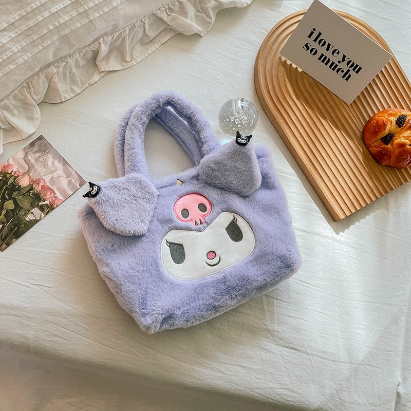 Kawaii Hello Kitty Sanrio Plush Bag Anime Kuromi Plushie Backpack for Girls Mymelody Cinnamoroll Handbags Cartoon Messenger Bags