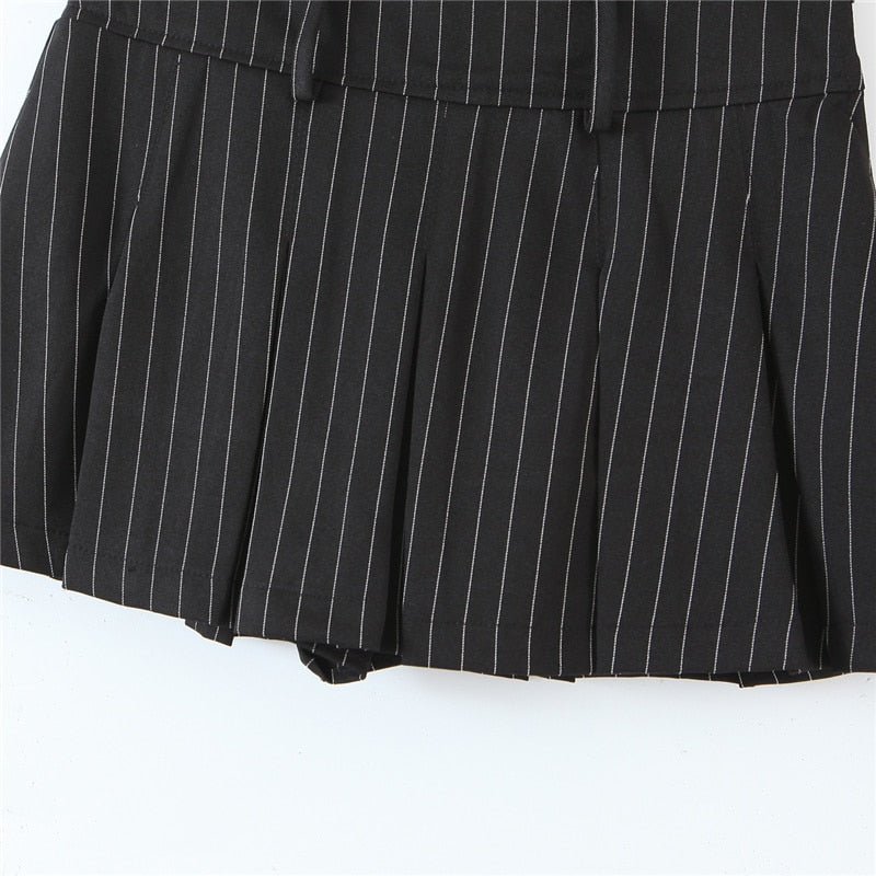 Vintage college style sexy high waist striped pleated skirt woman slim fit kawaii short mini skirt for girl spring Autumn