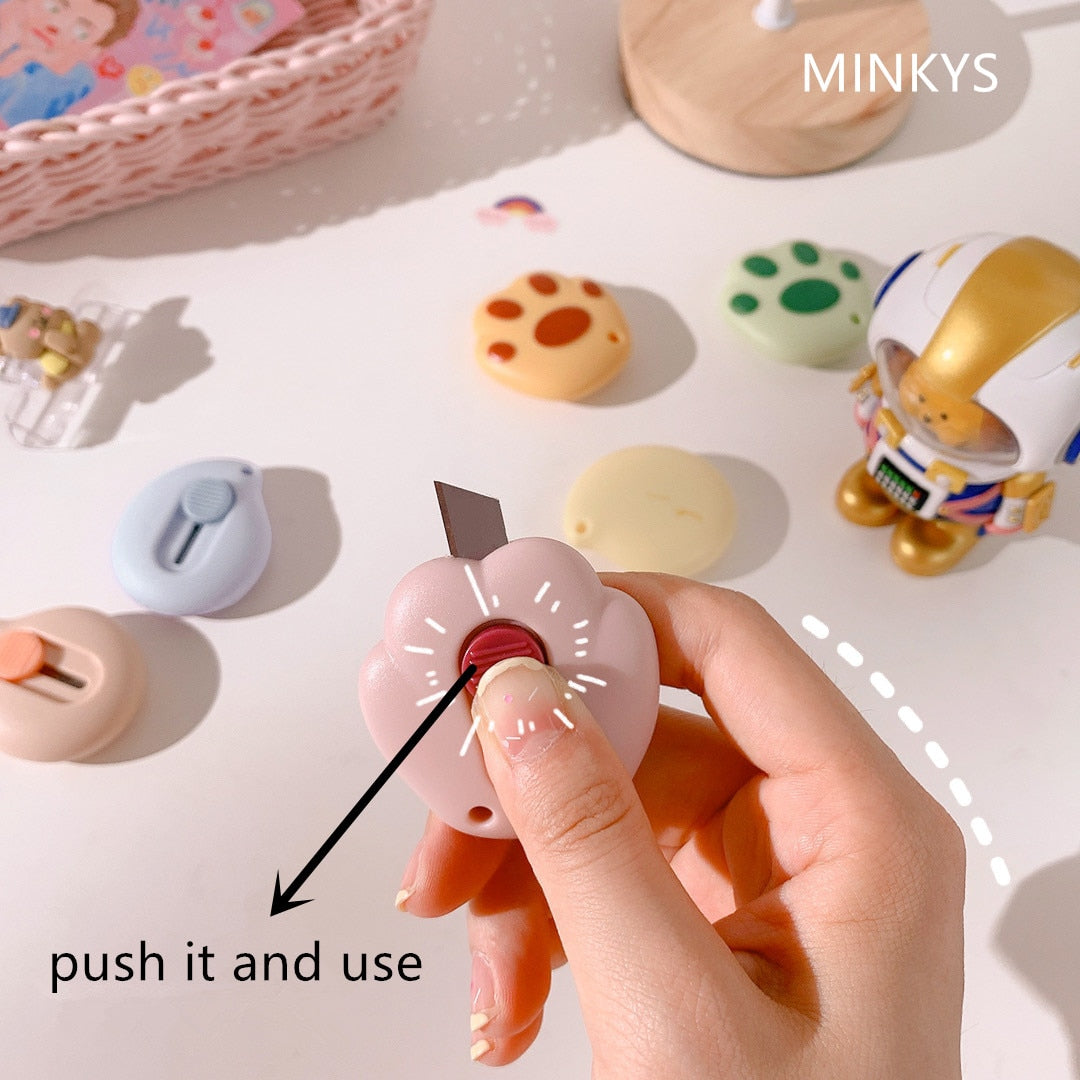 MINKYS Kawaii Mini Pocket Cat Paw Art Utility Knife Express Box Knife Paper Cutter Craft Wrapping Refillable Blade Stationery