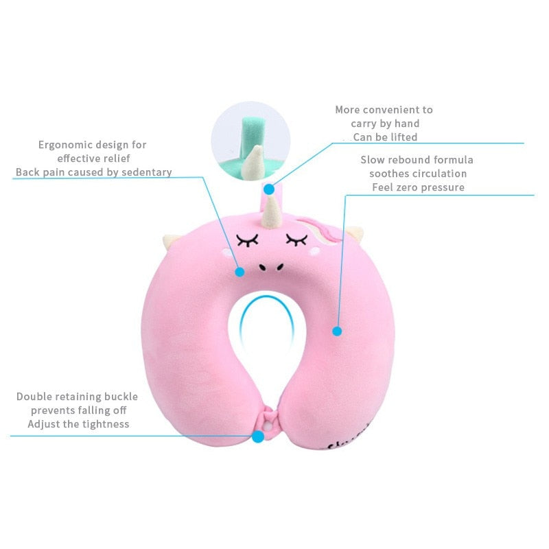 Portable Unicorn U Shaped Travel Pillow Car Air Flight Inflatable Pillows Neck Support Headrest Cushion Soft Memory Foam Pillow