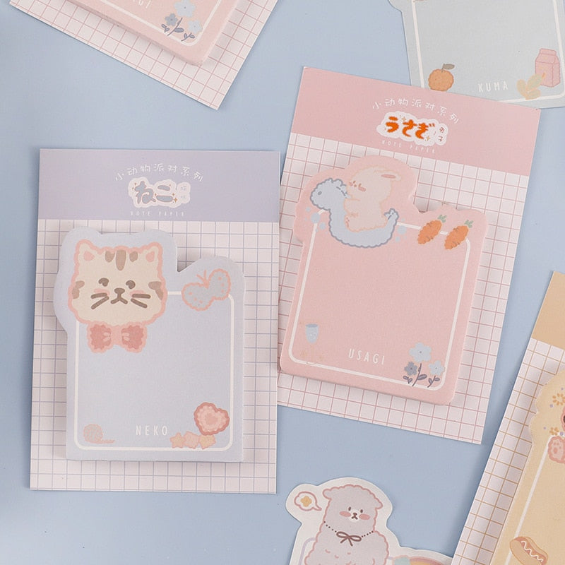Cute cartoon animal party series Sticky Notes Memo Pad Diary Stationary Flakes Scrapbook Decorative kawaii cat N Times Sticky