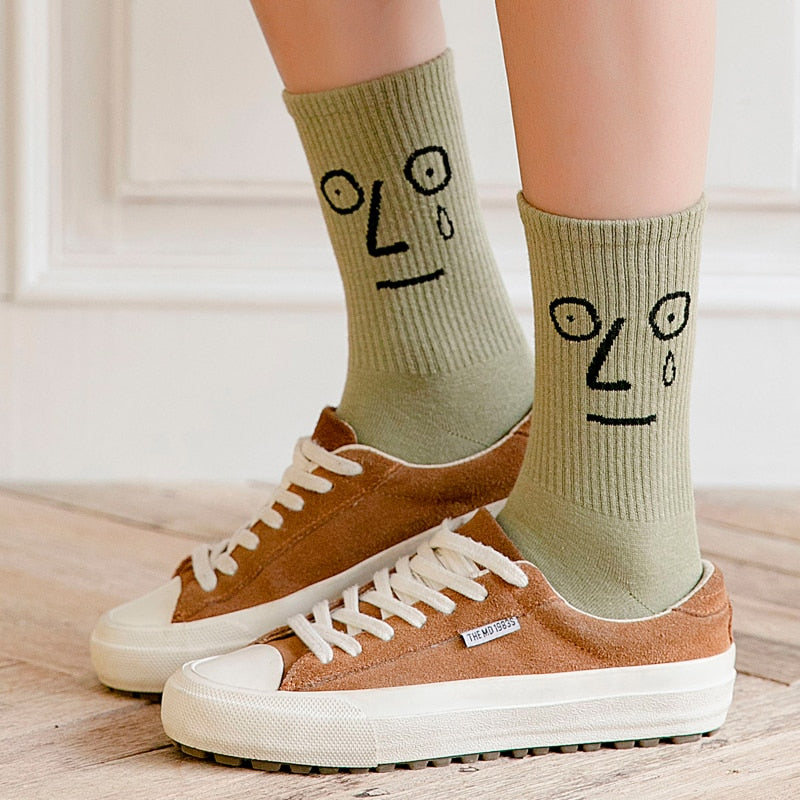 Men Socks Korea Harajuku Colorful Funny Socks Women Cotton Kawaii Expression Fashion Art Face Vintage Streetwear