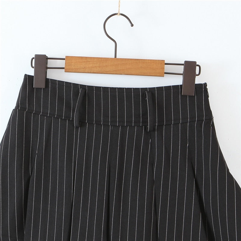 Vintage college style sexy high waist striped pleated skirt woman slim fit kawaii short mini skirt for girl spring Autumn