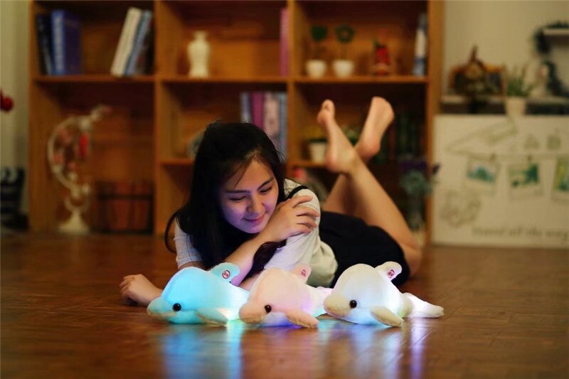 Cute Luminous Dolphin Plush Doll Toys Kawaii Light Up Dolphin Plush Pillow Stuffed Toys Colorful Dolphin Plush Night Light Toy