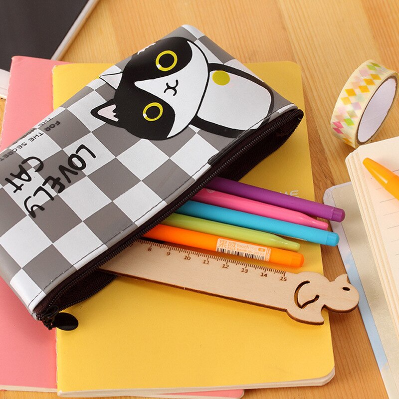 Kawaii cat school pencil bags cute silicone waterproof pencil case for girls kids gift Korean stationery office school supplies
