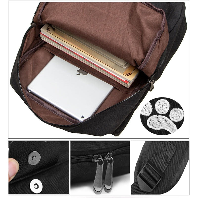 Women Cute Cat Backpack Canvas Kawaii Backpacks School Bag for Student Teenagers Lovely Rucksack Cartoon Bookbags Mochilas