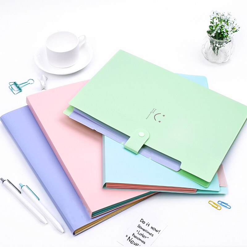 New 4 Color A4 Kawaii Carpetas Smile Waterproof Carpeta File Folder 5 Layers Archivadores Anillas Document Bag Office Stationery