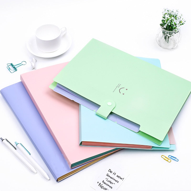 New 4 Color A4 Kawaii Carpetas Smile Waterproof Carpeta File Folder 5 Layers Archivadores Anillas Document Bag Office Stationery