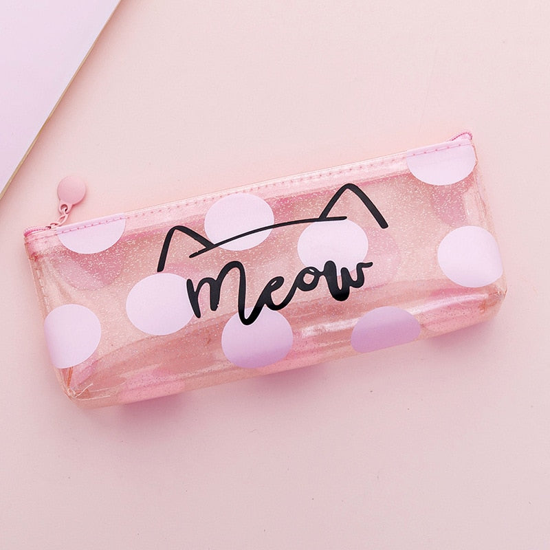 Cute Kawaii pink cat Pencil Case School Supplies for girls Stationery Gift large Pencil bag Transparent pen Bag School Tools