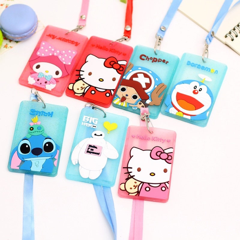 Kawaii Cute ID Card Holder Case Cartoon Business Bus Bank Credit Card Cover Transparent PVC for Student Kid Women Badge Bag Gift