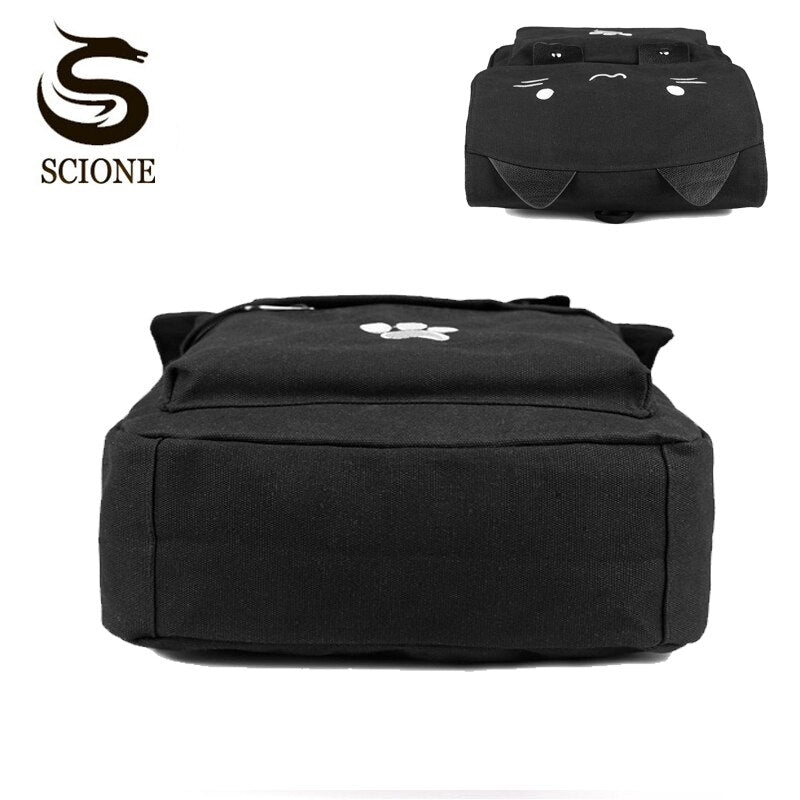 Women Cute Cat Backpack Canvas Kawaii Backpacks School Bag for Student Teenagers Lovely Rucksack Cartoon Bookbags Mochilas