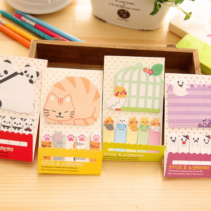 Animal Cat Panda Cute Kawaii Sticky Notes Memo Pad School Supplies Planner Stickers Paper Bookmarks Korean Stationery