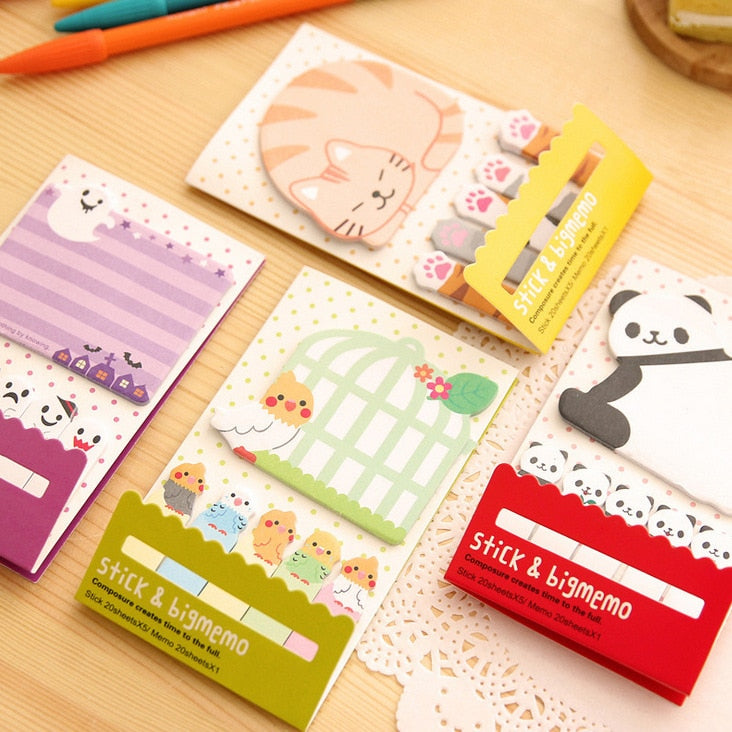 Animal Cat Panda Cute Kawaii Sticky Notes Memo Pad School Supplies Planner Stickers Paper Bookmarks Korean Stationery