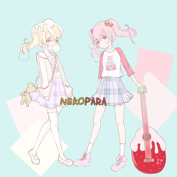 Size XS-4XL Kawaii Girls Japanese Style High Waist Plaid Chest Pleated Skirt Cute Lolita Mini Short Skirt Color Pink & Khaki