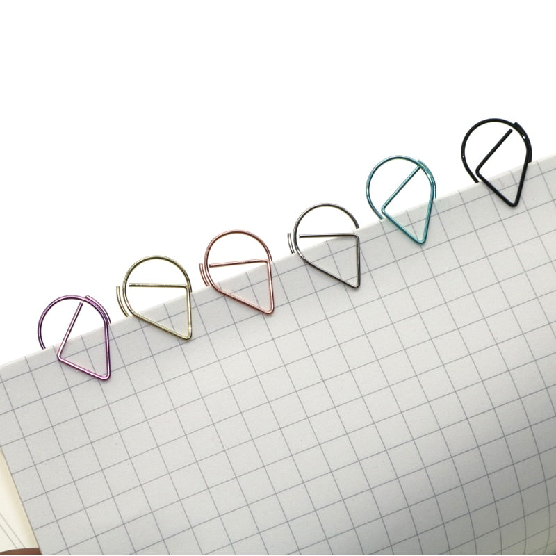 60 Pcs 6 Colors Metal Material Drop Shape Paper Clips Funny Kawaii Bookmark Office Shool Stationery Marking Clips