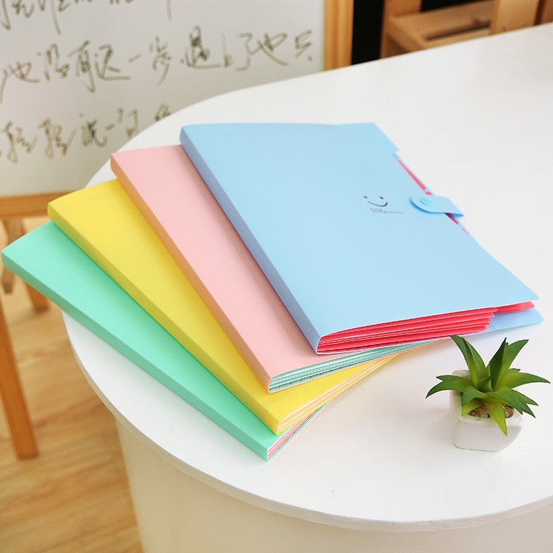 New 4 Color A4 Kawaii Carpetas Smile Waterproof Carpeta File Folder 5 Layers Archivadores Anillas Document Bag Office Stationery