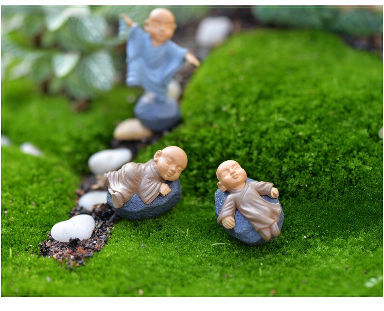 4pcs Figurine Fairy Home Decoration Accessories Kawaii Chinese Buddhist Monks Miniature Bonsai Garden Furniture Resin Craft