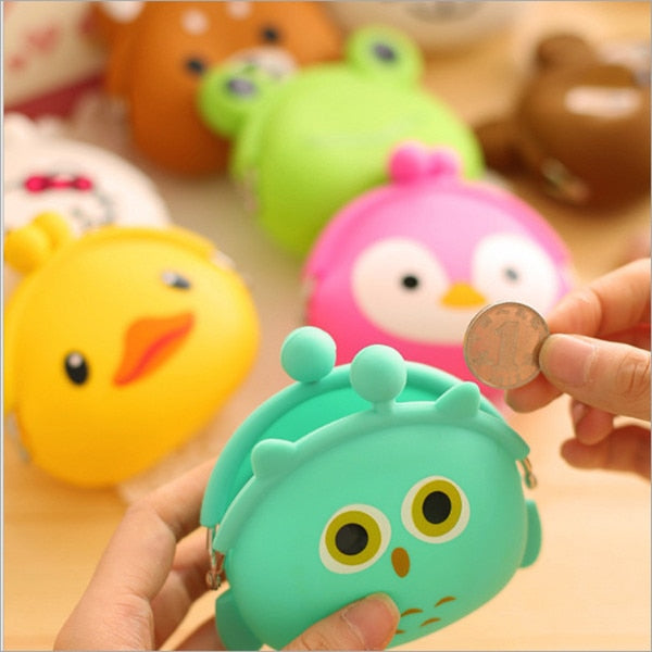 New Fashion Lovely Kawaii Candy Color Cartoon Animal Women Girls Wallet Multicolor Jelly Silicone Coin Bag Purse Kid Gift