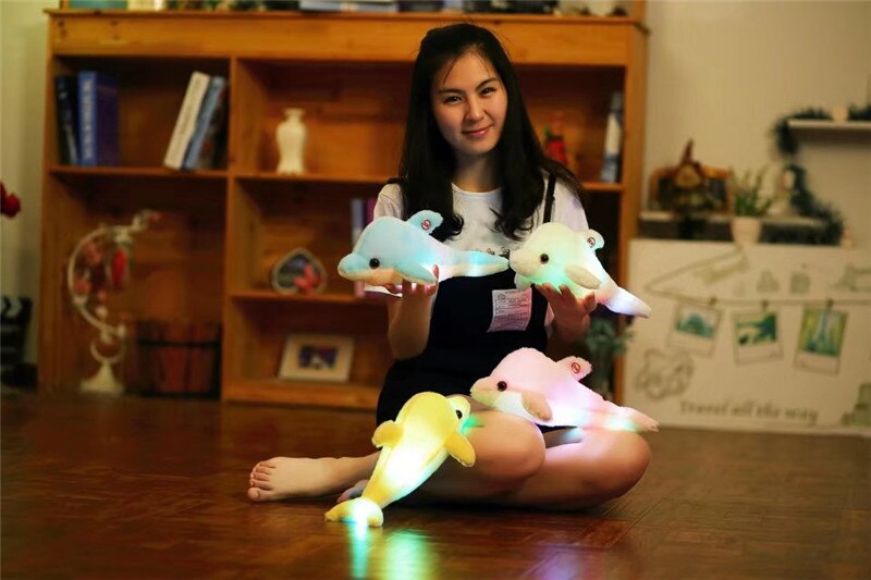 Cute Luminous Dolphin Plush Doll Toys Kawaii Light Up Dolphin Plush Pillow Stuffed Toys Colorful Dolphin Plush Night Light Toy