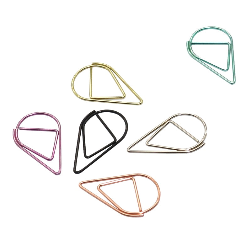 60 Pcs 6 Colors Metal Material Drop Shape Paper Clips Funny Kawaii Bookmark Office Shool Stationery Marking Clips