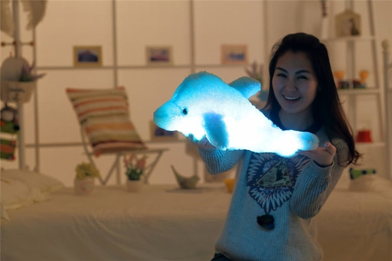 Cute Luminous Dolphin Plush Doll Toys Kawaii Light Up Dolphin Plush Pillow Stuffed Toys Colorful Dolphin Plush Night Light Toy