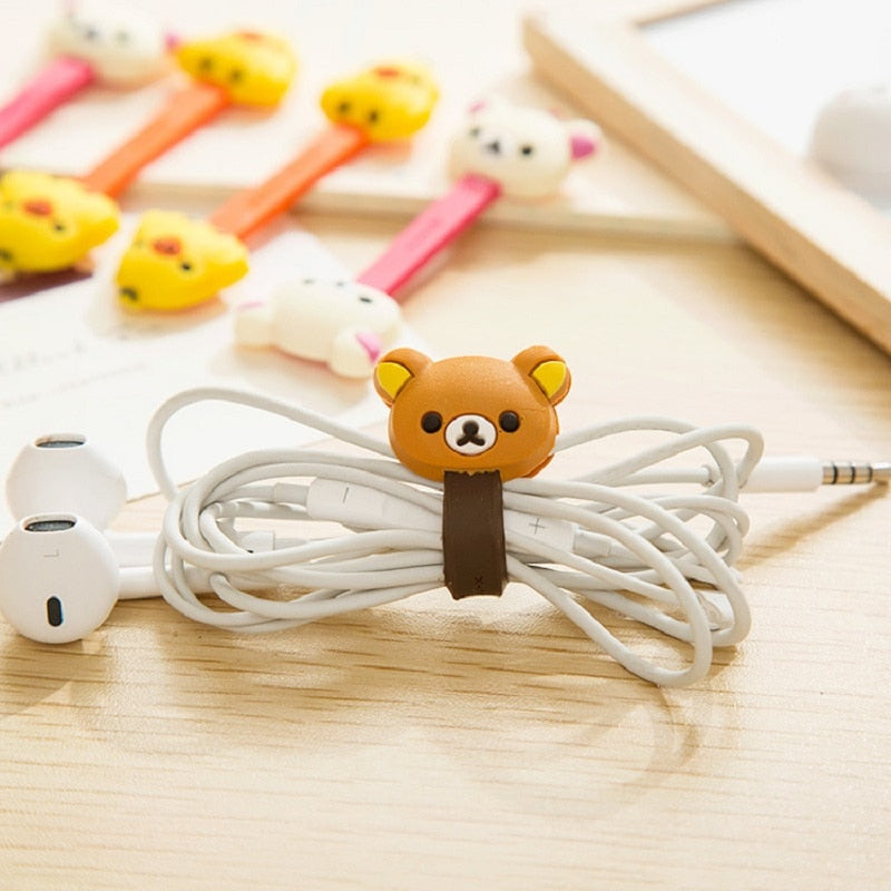 4Pc Kawaii Bear Chick Cable Bobbin Winder Protector Data Line Cord Protective Case USB Wire Line Cord Earphone Stationery Holder