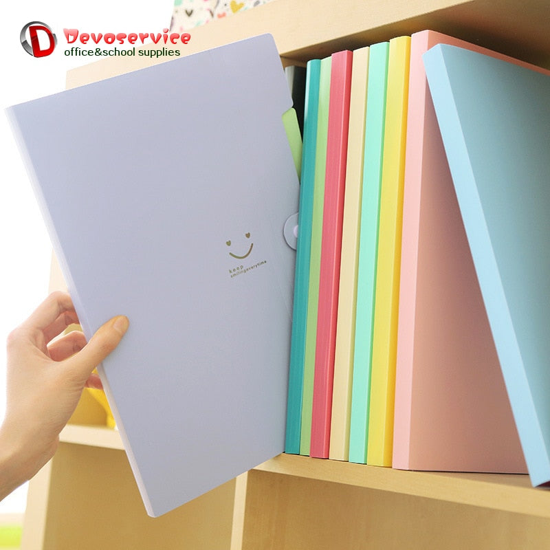 New 4 Color A4 Kawaii Carpetas Smile Waterproof Carpeta File Folder 5 Layers Archivadores Anillas Document Bag Office Stationery