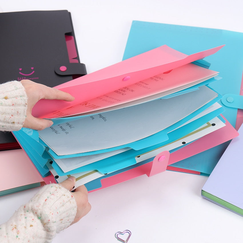 1PC New A4 Kawaii Document Bag Waterproof File Folder 5 Layers Document Bag Office Stationery Storages Supplies