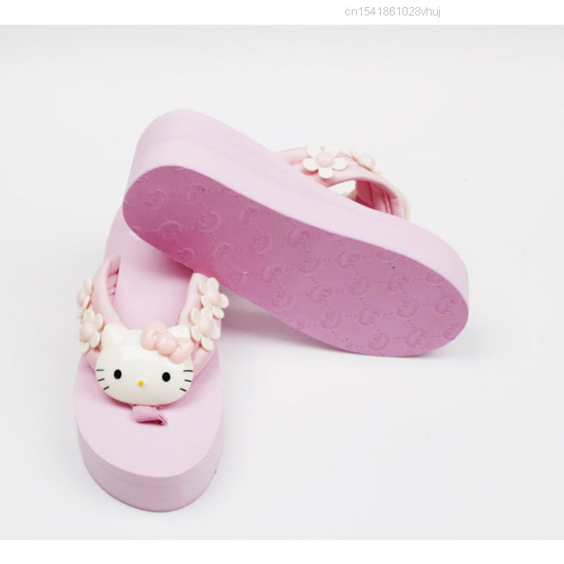 Sanrio Hello Kitty Slippers Y2k Kawaii Cartoon Sandals Fashion Platform Shoes Women Wedge Flip Flop High Heels Slippers Ladies