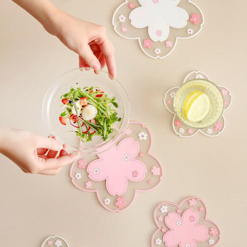 1PC Kawaii Japan Style Sakura Coffee Cup Coaster Cherry Blossom Heat Insulation Table Mat for Tea Milk Mug Home Decors