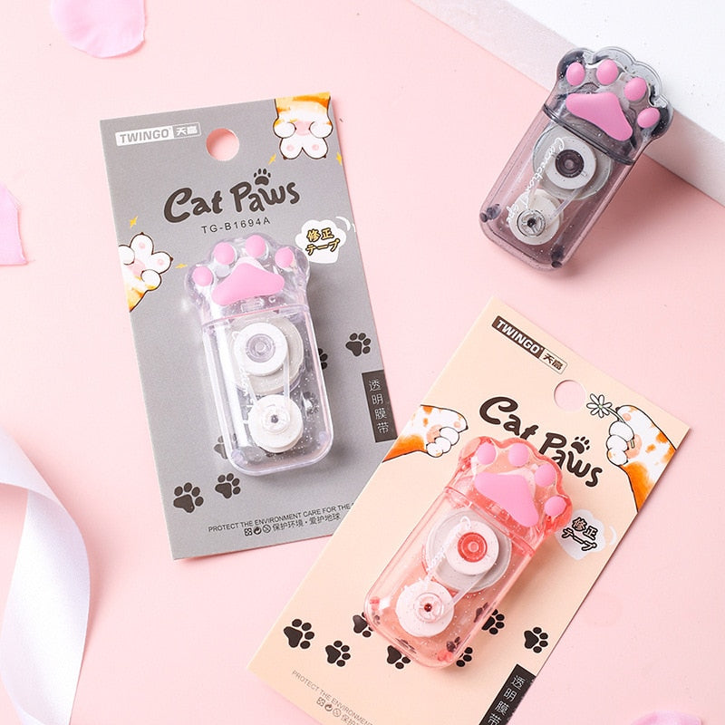 Kawaii Transparent Cat Paw 6M White Out Correction Tape Corrector Cute Office School Acccessories Supplies Stationery Gift