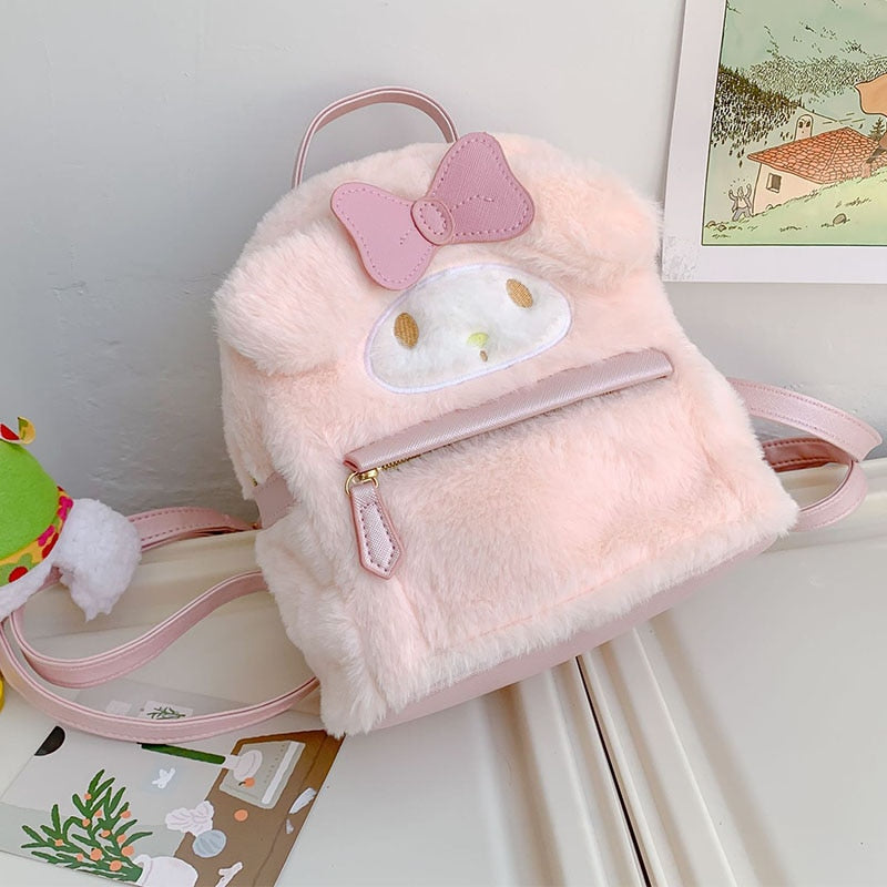 New Kawaii Sanrioed My Melody Cinnamoroll Cartoon Plush Bag Anime Soft Stuffed Animals Plushie Backpack Girls Doll Toys Gifts
